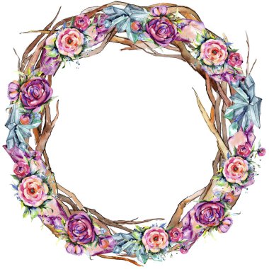 Suluboya buket pembe şakayık flowes. Botanik çiçek. Çerçeve kenarlığı süsleme Meydanı.