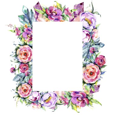 Suluboya buket pembe şakayık flowes. Botanik çiçek. Çerçeve kenarlığı süsleme Meydanı.