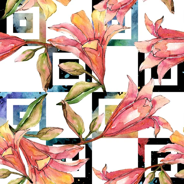 Suluboya turuncu amaryllis. Botanik çiçek. Sorunsuz arka plan deseni.