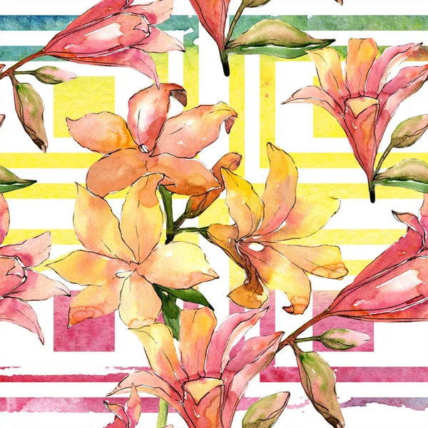 Akvarell narancssárga amaryllis. Virágos botanikai virág. Varratmentes háttérben minta. — Stock Fotó