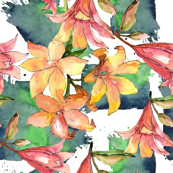 Amarilis naranja acuarela. Flor botánica floral. Patrón de fondo sin costuras . — Foto de Stock