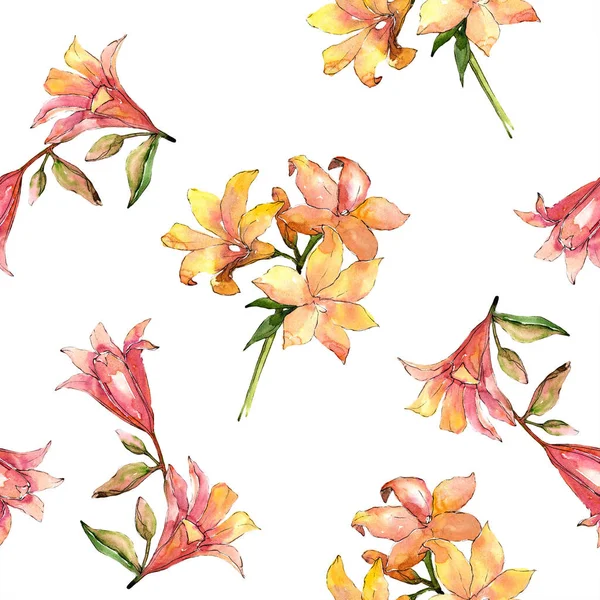 Suluboya turuncu amaryllis. Botanik çiçek. Sorunsuz arka plan deseni.