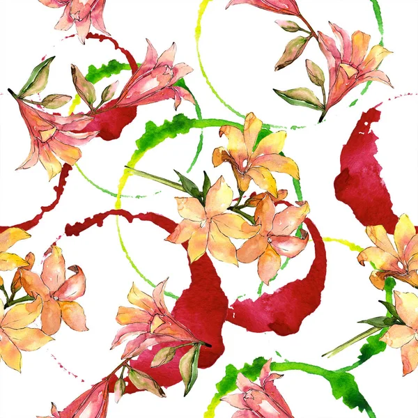 Aquarel oranje amaryllis. Floral botanische bloem. Naadloze achtergrondpatroon. — Stockfoto