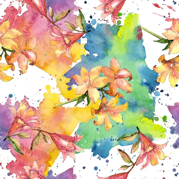 Suluboya turuncu amaryllis. Botanik çiçek. Sorunsuz arka plan deseni.