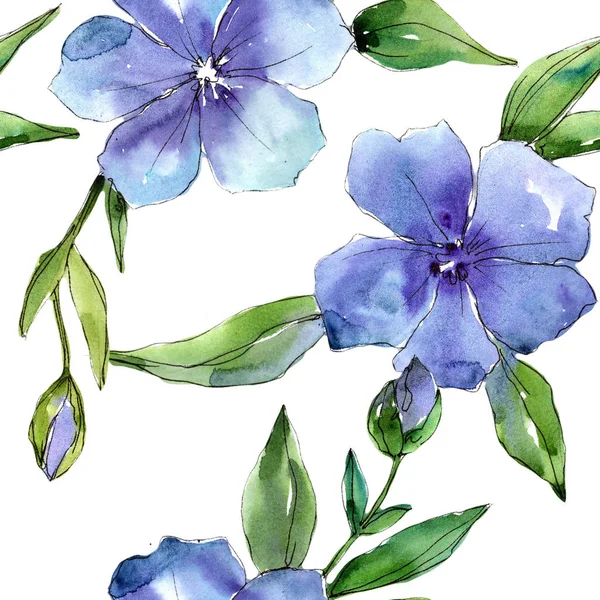 Suluboya mavi keten çiçek. Botanik çiçek. Sorunsuz arka plan deseni.