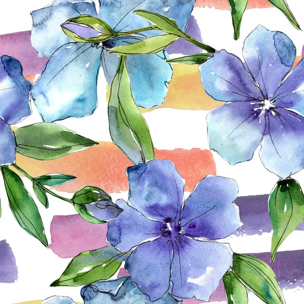 Акварельна блакитна квітка льону. Квіткова ботанічна квітка. Безшовний візерунок тла . — стокове фото