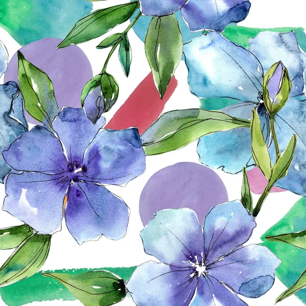 Suluboya mavi keten çiçek. Botanik çiçek. Sorunsuz arka plan deseni.