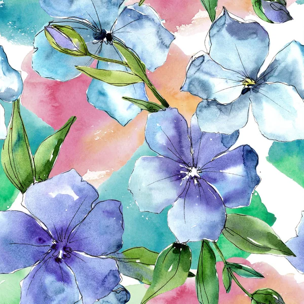 Suluboya mavi keten çiçek. Botanik çiçek. Sorunsuz arka plan deseni.