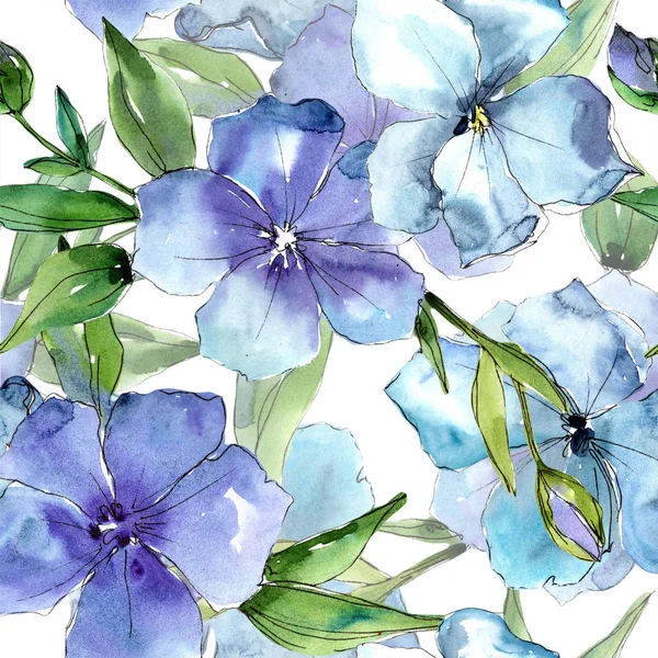 Watercolor blue flax flower. Floral botanical flower. Seamless background pattern. — Stock Photo, Image