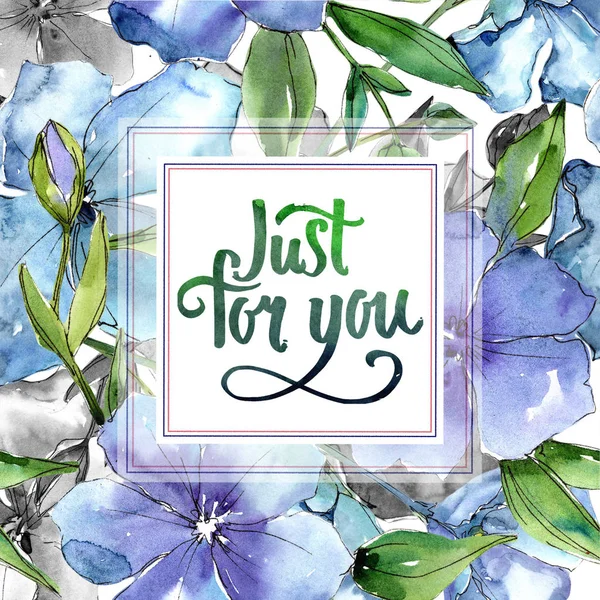 Suluboya mavi keten çiçek. Botanik çiçek. Çerçeve kenarlığı süsleme Meydanı.