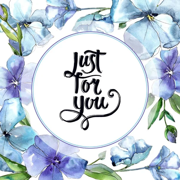 Suluboya mavi keten çiçek. Botanik çiçek. Çerçeve kenarlığı süsleme Meydanı.