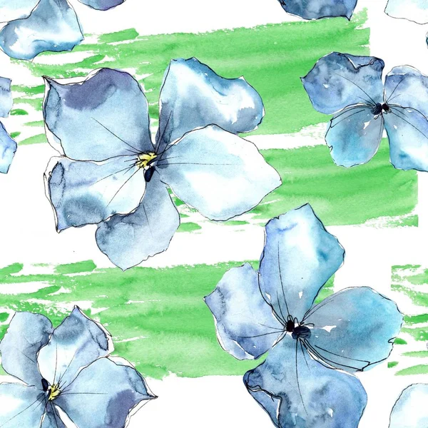 Aquarelle fleur de lin bleu. Fleur botanique florale. Modèle de fond sans couture . — Photo