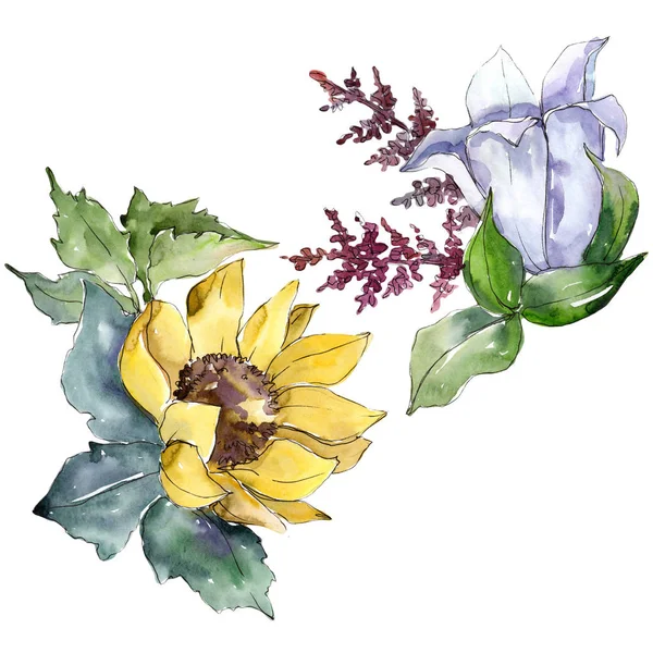 Flores de buquê aquarela. Floral flor botânica. Elemento ilustrativo isolado . — Fotografia de Stock