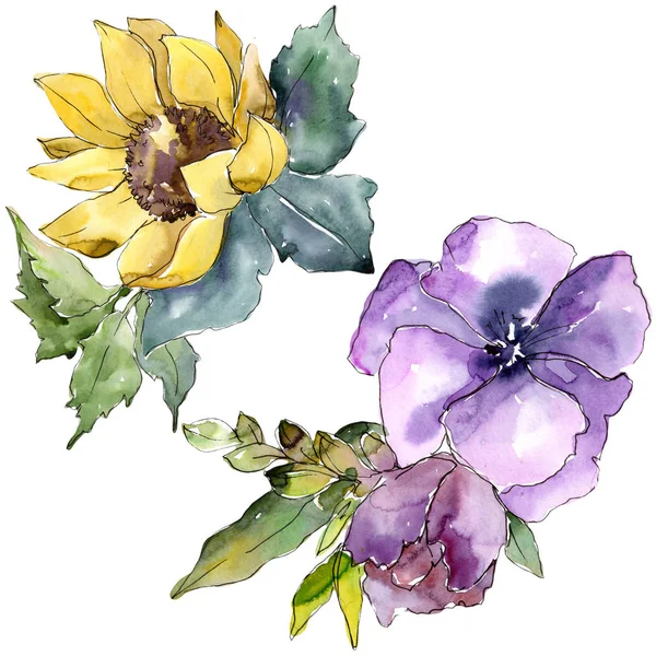 Suluboya buket çiçek. Botanik çiçek. İzole illüstrasyon öğesi.