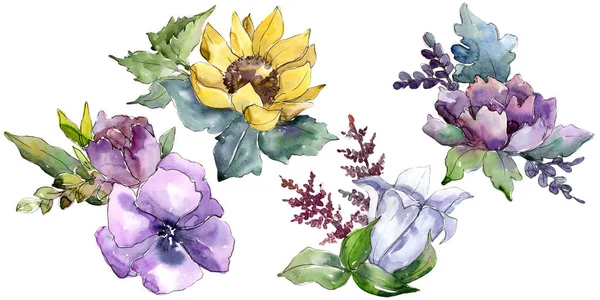 Suluboya buket çiçek. Botanik çiçek. İzole illüstrasyon öğesi.