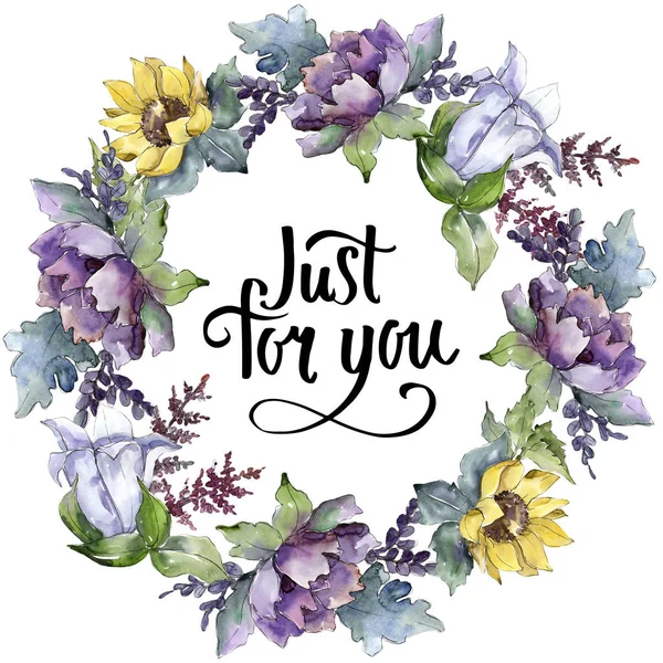 Suluboya buket çiçek. Botanik çiçek. Çerçeve kenarlığı süsleme Meydanı.