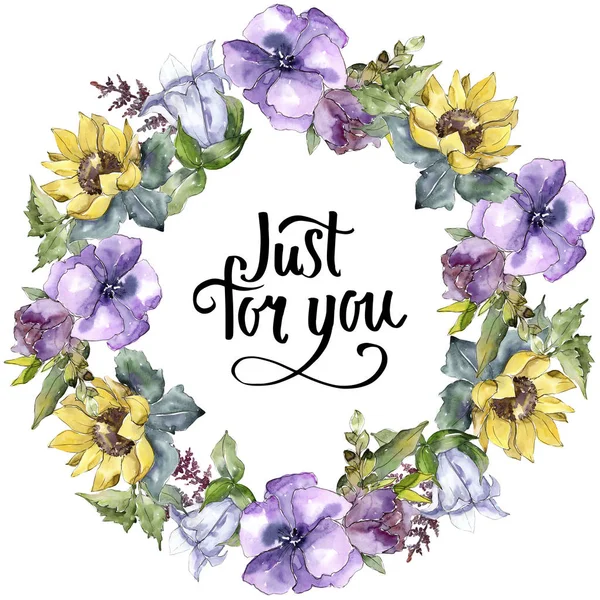 Suluboya buket çiçek. Botanik çiçek. Çerçeve kenarlığı süsleme Meydanı.