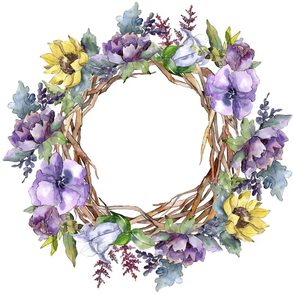 Watercolor bouquet flowers. Floral botanical flower. Frame border ornament square. — Stock Photo, Image