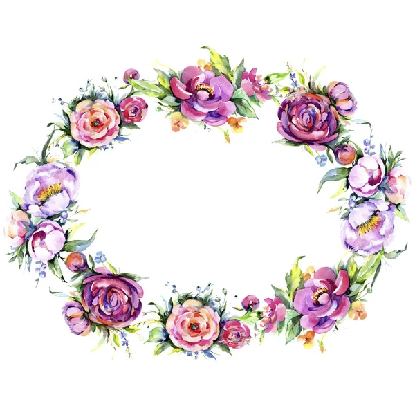 Suluboya buket pembe şakayık flowes. Botanik çiçek. Çerçeve kenarlığı süsleme Meydanı.