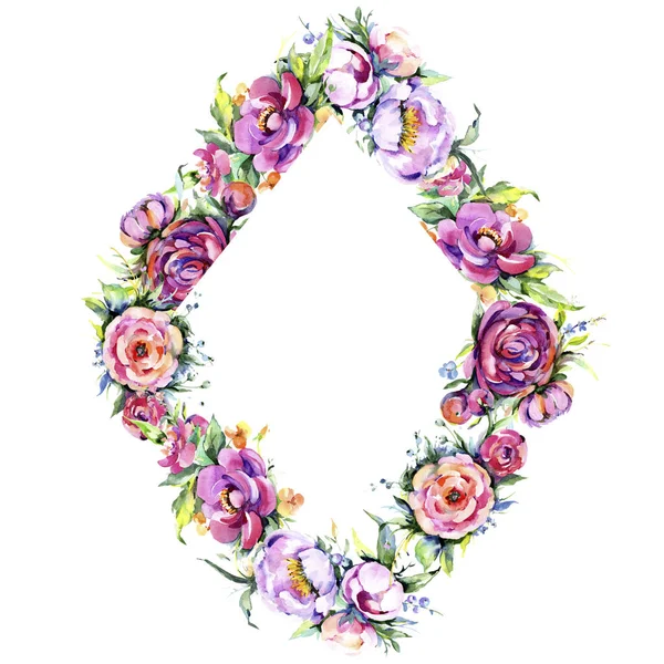 Suluboya buket pembe şakayık flowes. Botanik çiçek. Çerçeve kenarlığı süsleme Meydanı.