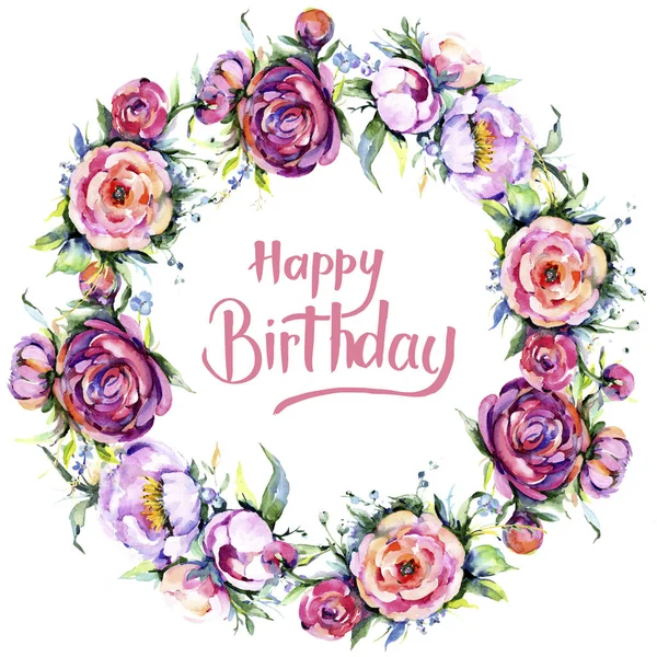 Suluboya buket pembe şakayık flowes. Botanik çiçek. Çerçeve kenarlığı süsleme Meydanı.