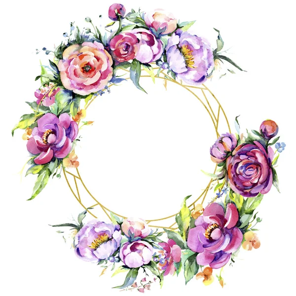 Suluboya buket pembe şakayık flowes. Botanik çiçek. Çerçeve kenarlığı süsleme Meydanı.