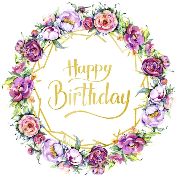 Suluboya buket pembe şakayık flowes. Botanik çiçek. Çerçeve kenarlığı süsleme Meydanı.