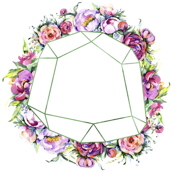 Suluboya buket pembe şakayık flowes. Botanik çiçek. Çerçeve kenarlığı süsleme Meydanı.