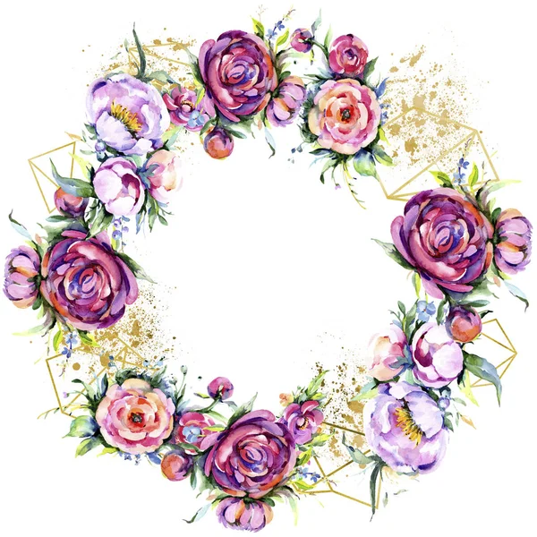 Suluboya buket pembe şakayık flowes. Botanik çiçek. Çerçeve kenarlığı süsleme Meydanı.