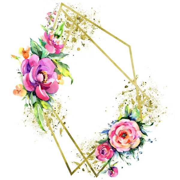 Suluboya buket pembe şakayık flowes. Botanik çiçek. Çerçeve kenarlığı süsleme Meydanı.