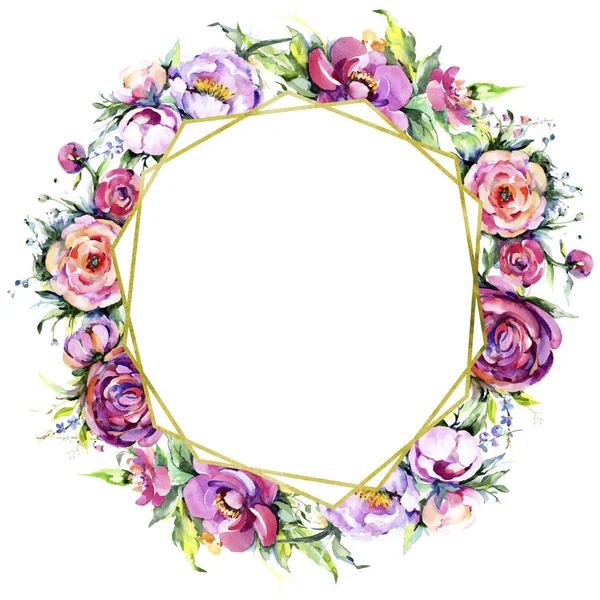 Suluboya buket pembe şakayık flowes. Botanik çiçek. Çerçeve kenarlığı süsleme Meydanı.