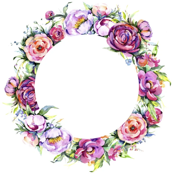 Suluboya buket pembe şakayık flowes. Botanik çiçek. Çerçeve kenarlığı süsleme Meydanı.