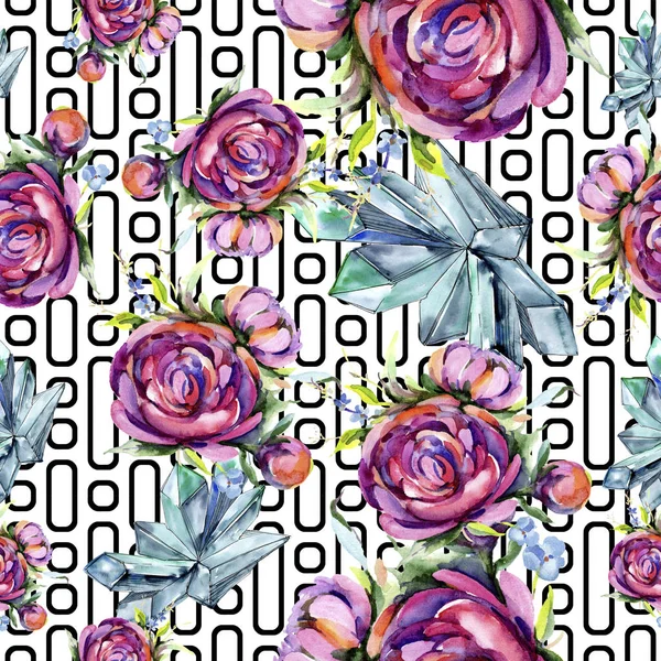 Watercolor bouquet pink peony flowes. Floral botanical flower.Seamless background pattern. — Stock Photo, Image