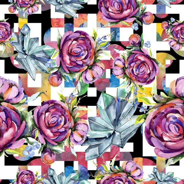 Suluboya buket pembe şakayık flowes. Botanik çiçek. Sorunsuz arka plan deseni.