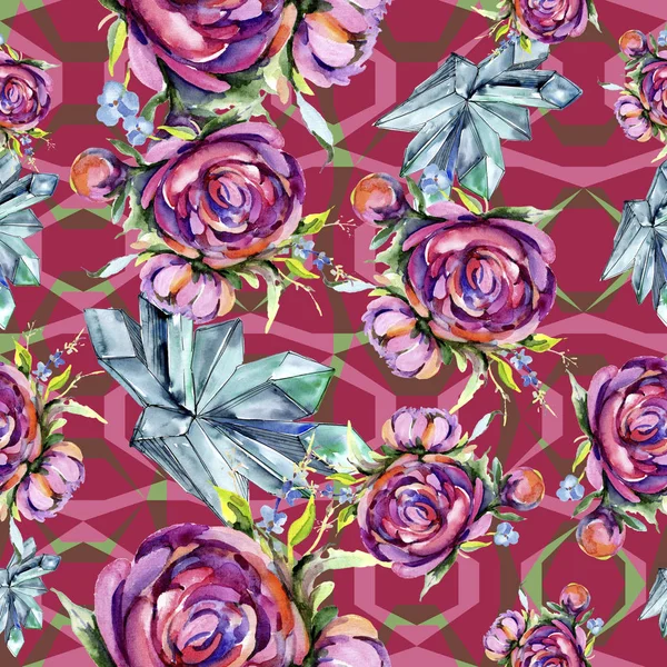 Acuarela ramo de flores peonía rosa. Flor botánica floral. Patrón de fondo sin costuras . — Foto de Stock