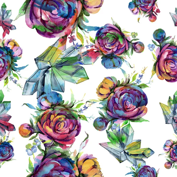 Suluboya buket pembe şakayık flowes. Botanik çiçek. Sorunsuz arka plan deseni.