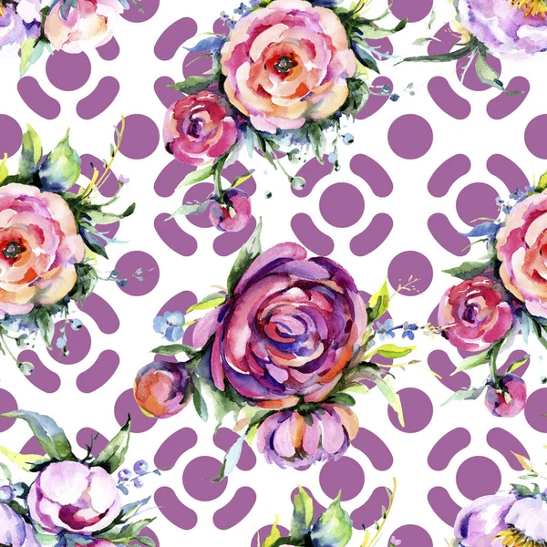 Buquê aquarela fluxos peônia rosa. Floral botânico flower.Seamless fundo padrão . — Fotografia de Stock