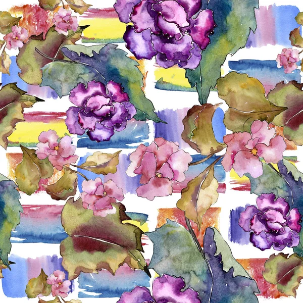 Pembe ve mor gardania. Botanik çiçek. Sorunsuz arka plan deseni.