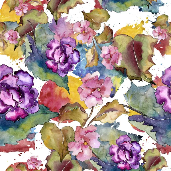 Pembe ve mor gardania. Botanik çiçek. Sorunsuz arka plan deseni.