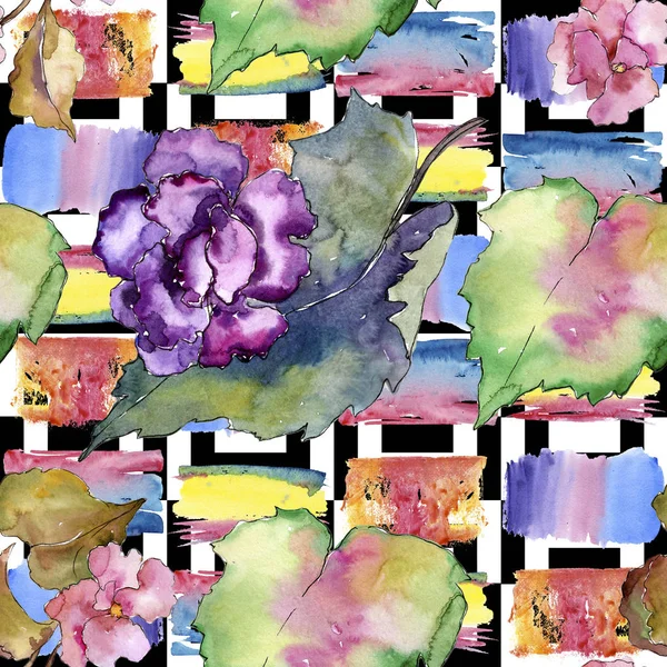 Pembe ve mor gardania. Botanik çiçek. Sorunsuz arka plan deseni. Kumaş duvar kağıdı yazdırma doku. Arka plan, doku, sarıcı desen, çerçeve veya kenarlık için Aquarelle kır çiçeği.