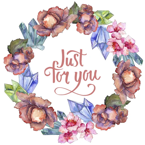 Pembe ve mor gardania. Botanik çiçek. Çerçeve kenarlığı süsleme Meydanı. Arka plan, doku, sarıcı desen, çerçeve veya kenarlık için Aquarelle kır çiçeği.