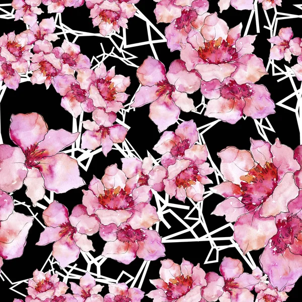 Rosa Och Lila Gardania Blommig Botaniska Blomma Sömlös Bakgrundsmönster Tyg — Stockfoto