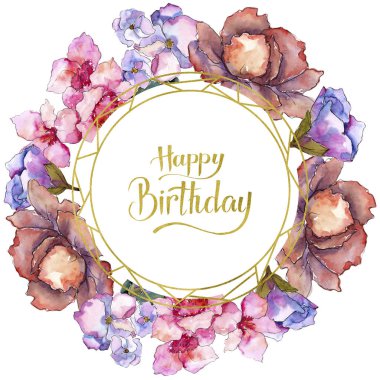 Pembe ve mor gardania. Botanik çiçek. Çerçeve kenarlığı süsleme Meydanı.