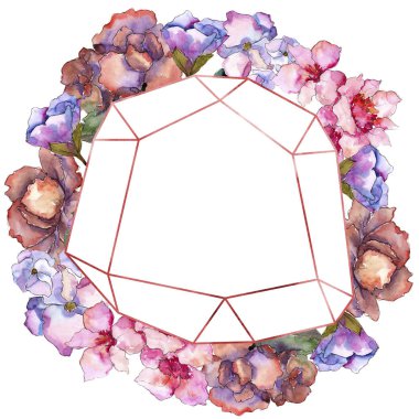 Pembe ve mor gardania. Botanik çiçek. Çerçeve kenarlığı süsleme Meydanı.