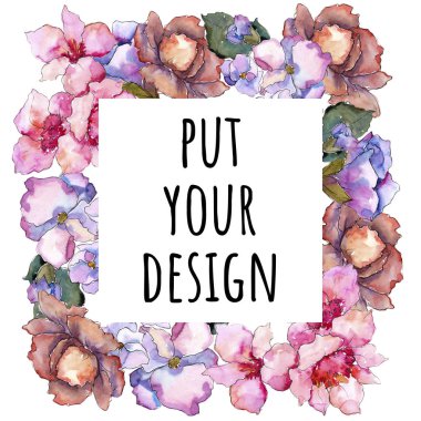 Pembe ve mor gardania. Botanik çiçek. Çerçeve kenarlığı süsleme Meydanı.