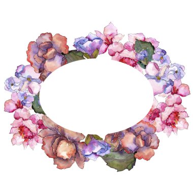 Pembe ve mor gardania. Botanik çiçek. Çerçeve kenarlığı süsleme Meydanı.