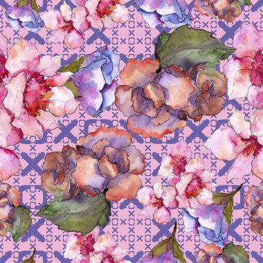 Pembe ve mor gardania. Botanik çiçek. Sorunsuz arka plan deseni.