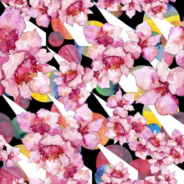 Pembe ve mor gardania. Botanik çiçek. Sorunsuz arka plan deseni.