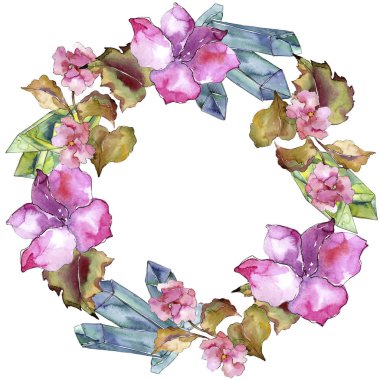 Pembe ve mor gardania. Botanik çiçek. Çerçeve kenarlığı süsleme Meydanı.