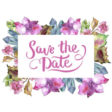 Pembe ve mor gardania. Botanik çiçek. Çerçeve kenarlığı süsleme Meydanı.